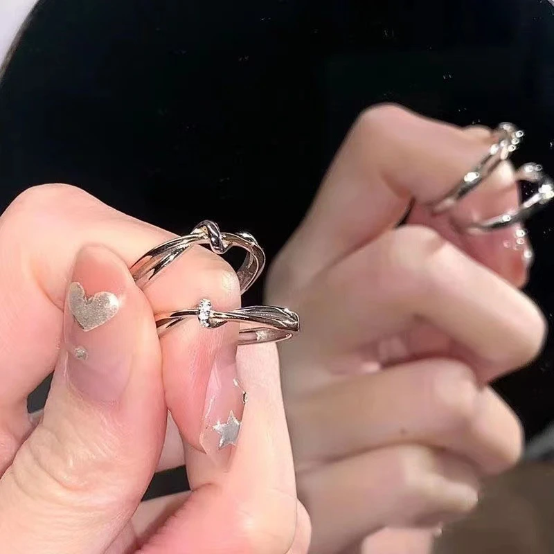 合金戒指 双生结情侣对戒一对莫斯可调节戒指女简约ins潮小众开口