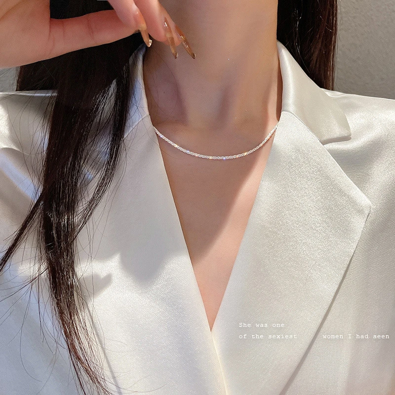 链子925银 波光粼粼纯银满天星项链女2025年小众轻奢闪沙锁骨素链