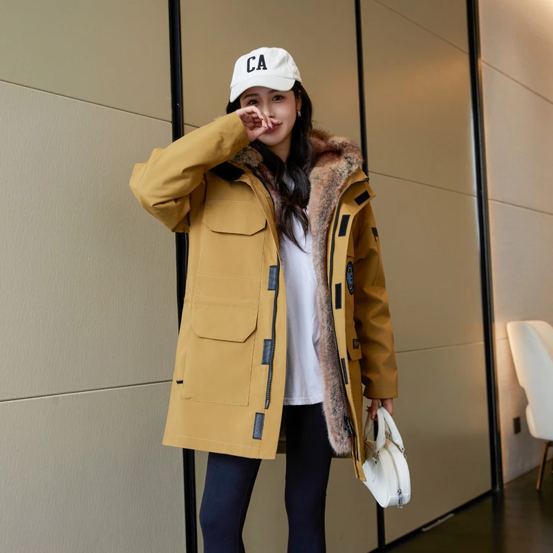 派克服女貂内胆可拆卸仿貂皮大衣皮草大鹅毛毛外套皮毛一体貂绒冬