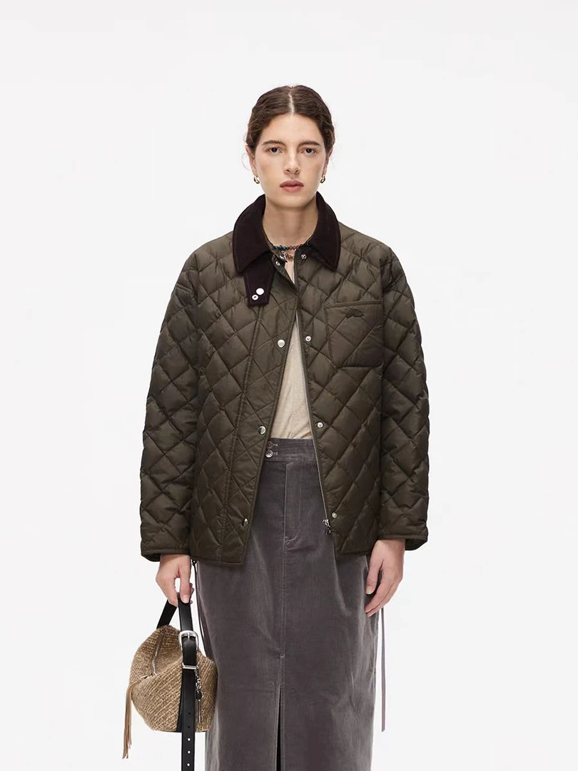 RODERIC WONG军绿色休闲街头宽松猎户珩缝鹅绒夹克外套女