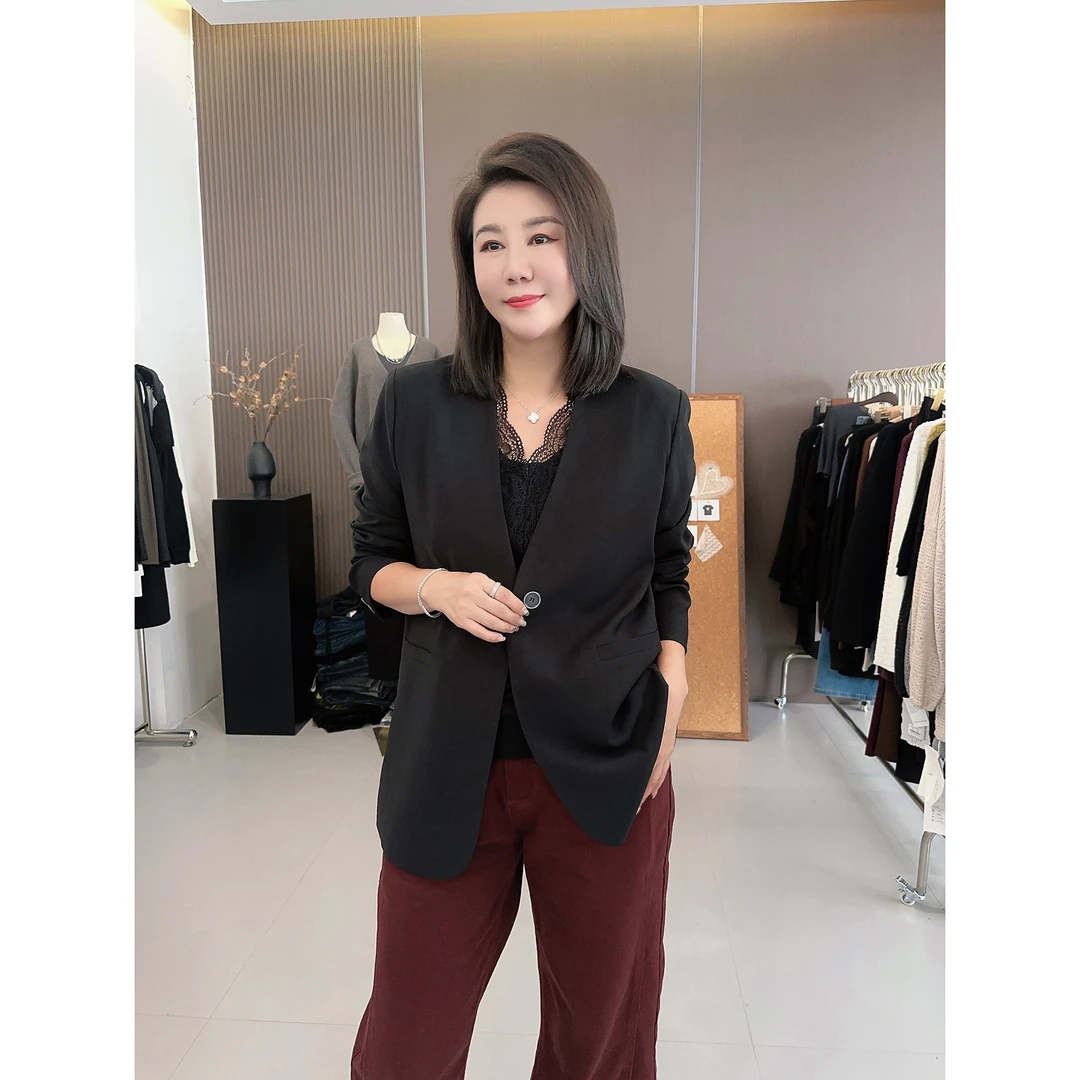 【微胖女装】V领无领西装西服外套高端小西装女士一粒扣20102