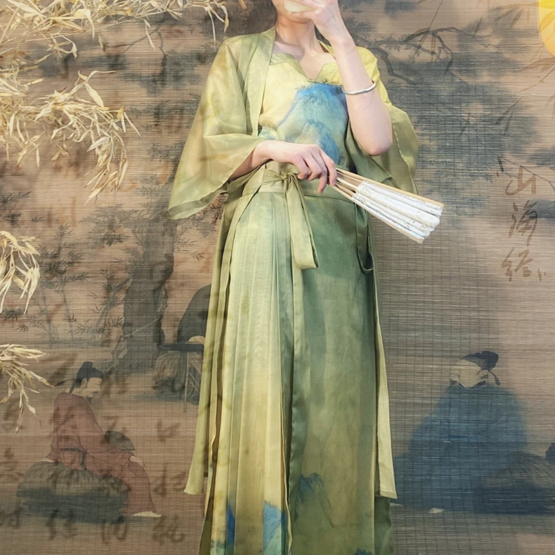 夏季原创千里江山国风改良汉服汉元素马面裙套装