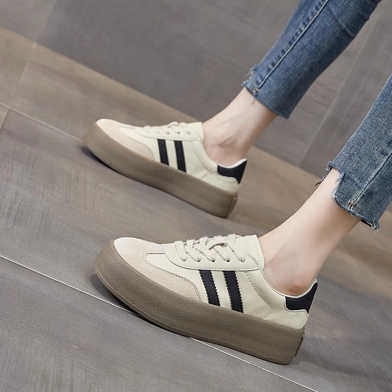 潮流街头厚底帆布鞋春秋新款复古耐脏小白鞋爆款学生蓬蓬鞋