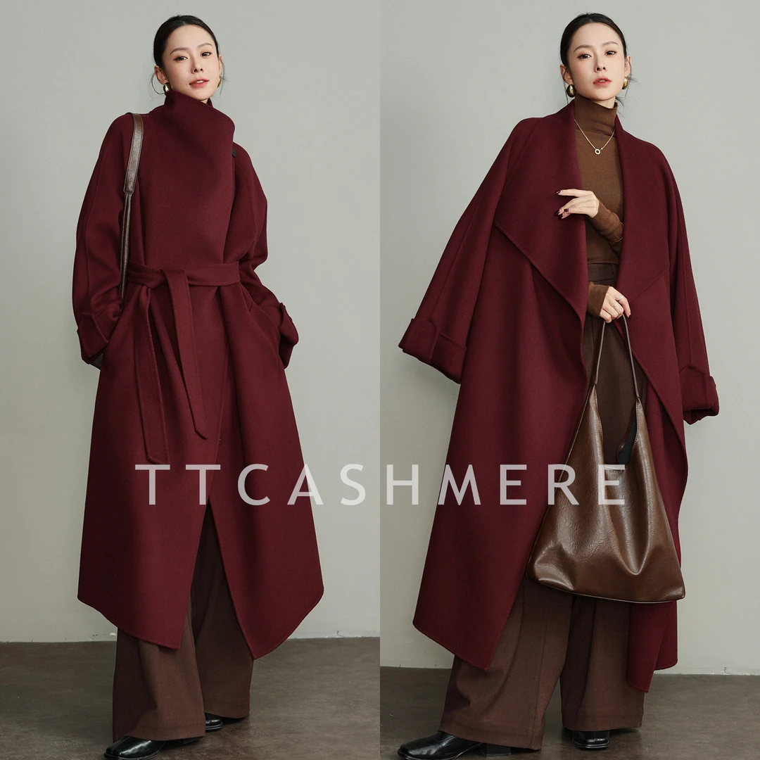 TT高端韩版中长款毛呢外套宽松双面呢秋冬女士高级感