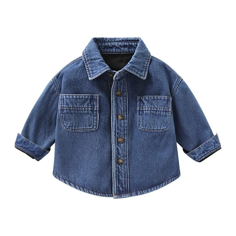 男童加绒牛仔衬衫外套秋装秋冬童装儿童宝宝中小童衬衣秋季潮