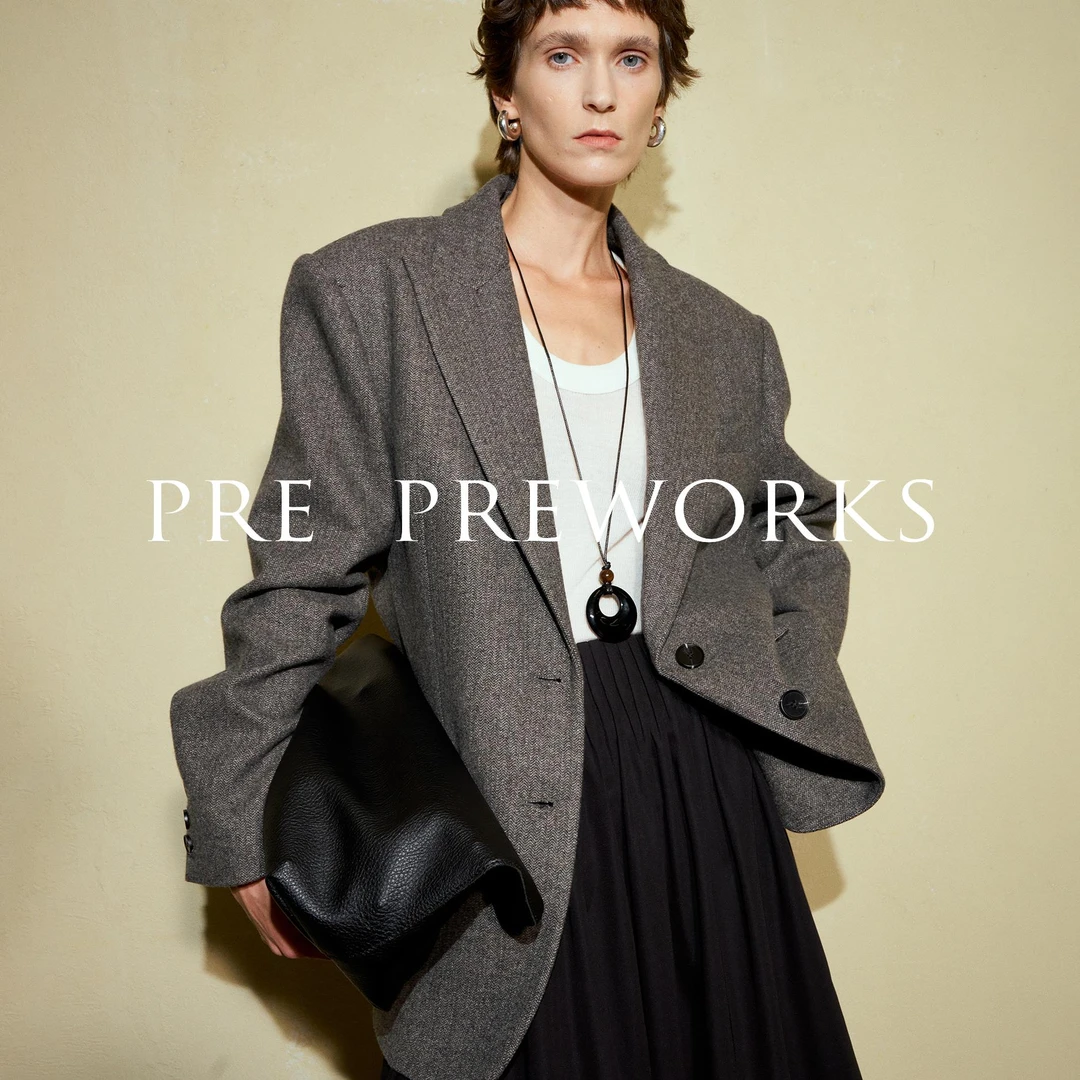 PRE PREWORKS高智感宽肩廓形单排扣人字纹戗驳领西装外套