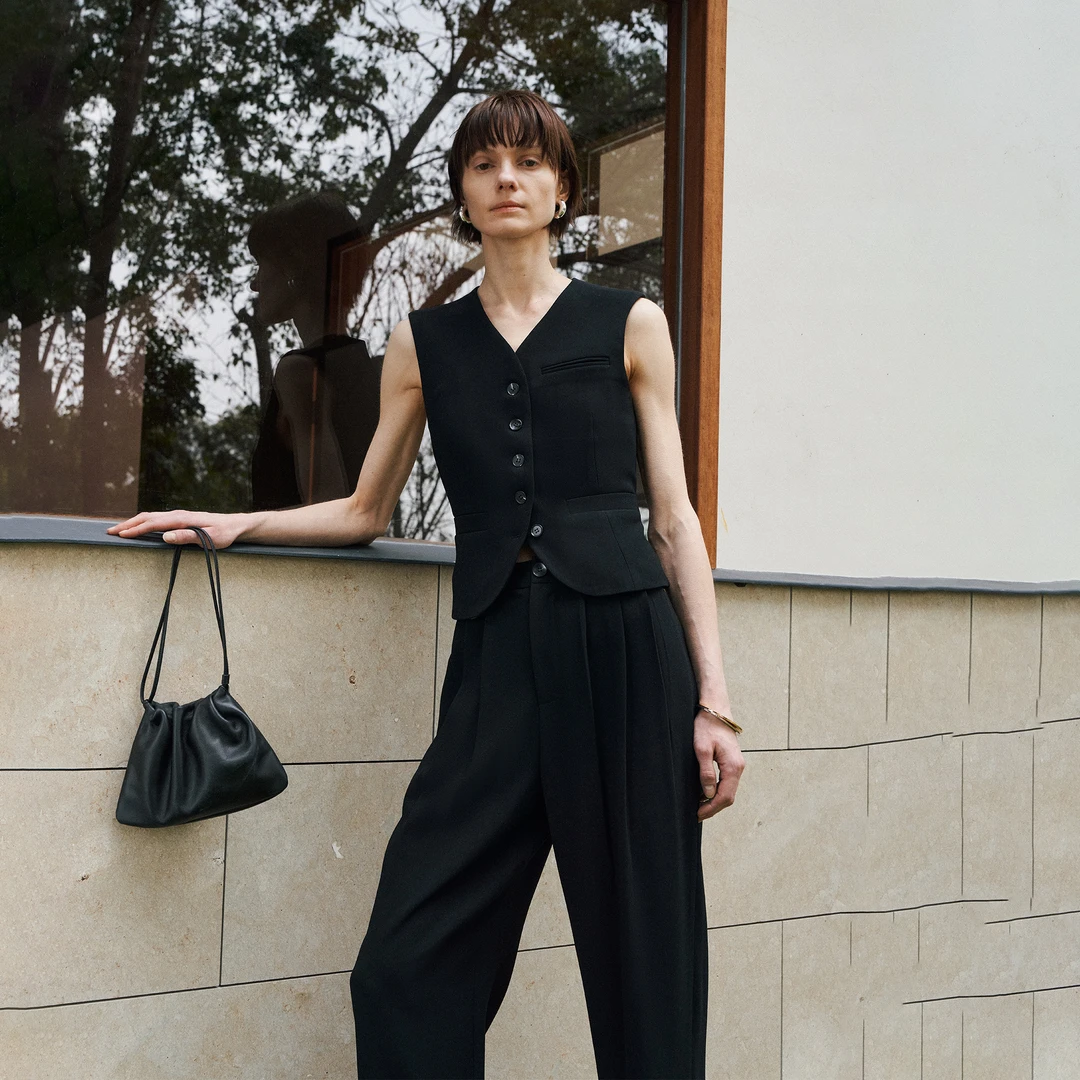 醋酸面料 时髦知识分子收腰显瘦马甲系列套装