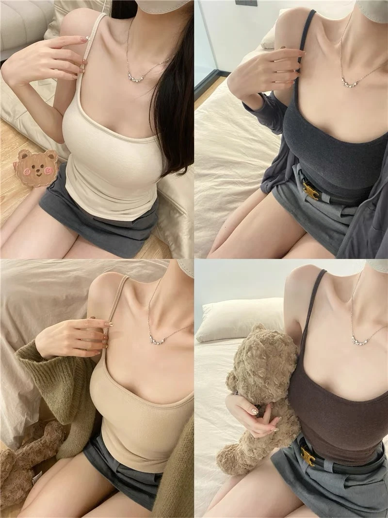 秋冬纯欲wan能打底外扩显胸bra带胸垫内里磨毛内搭吊带背心6900