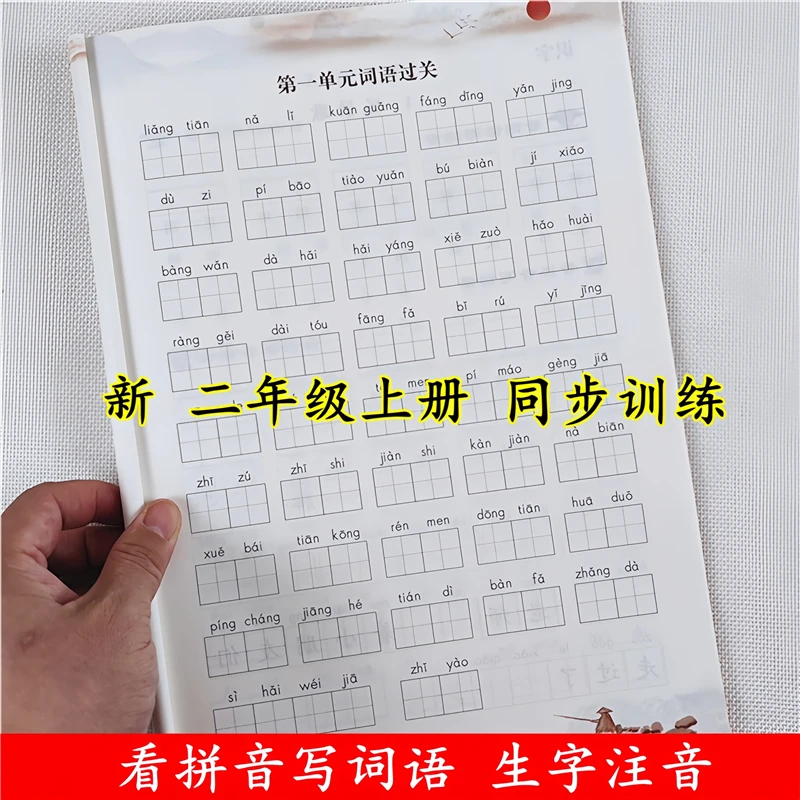 二年级上册语文看拼音写词语生字注音书人教版二年级上册同步训练