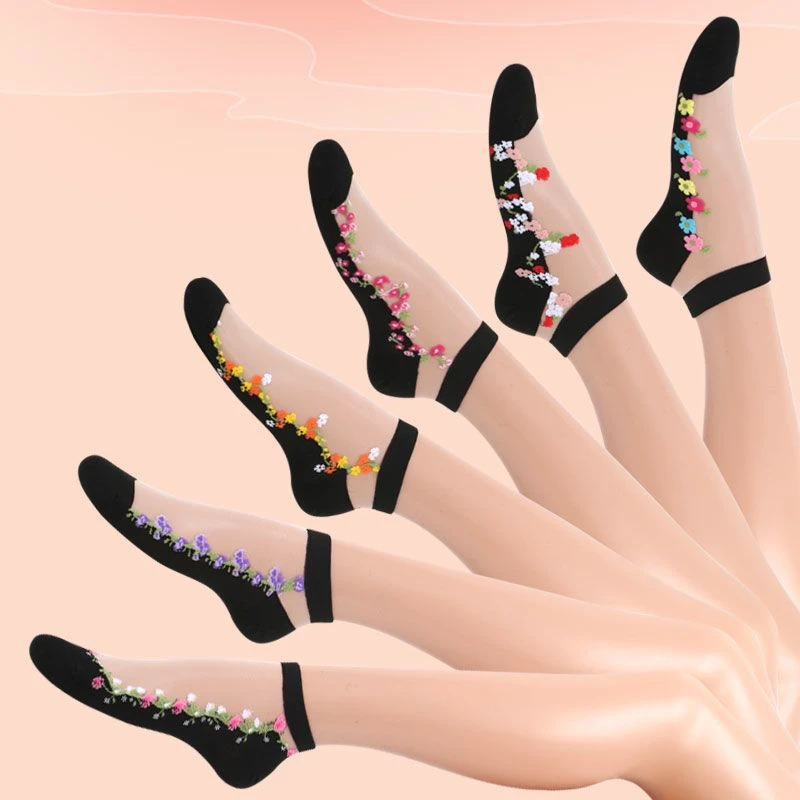 袜子女韩版短筒夏秋季薄款棉底水晶丝袜防勾丝短筒防滑吸汗透气