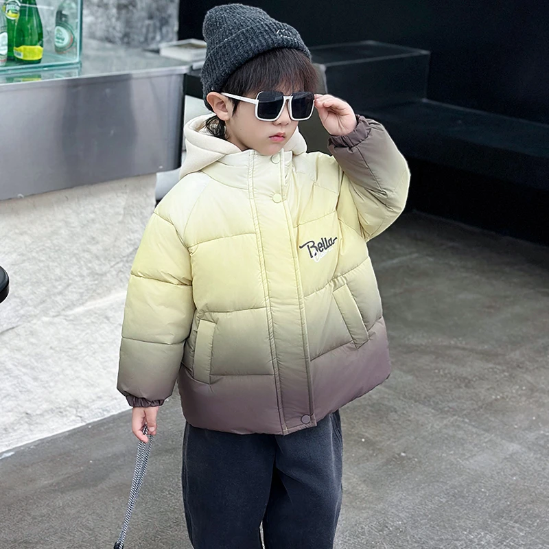 男童棉服冬装2024新款儿童帅气渐变羽绒棉衣男孩保暖冬季加厚外套