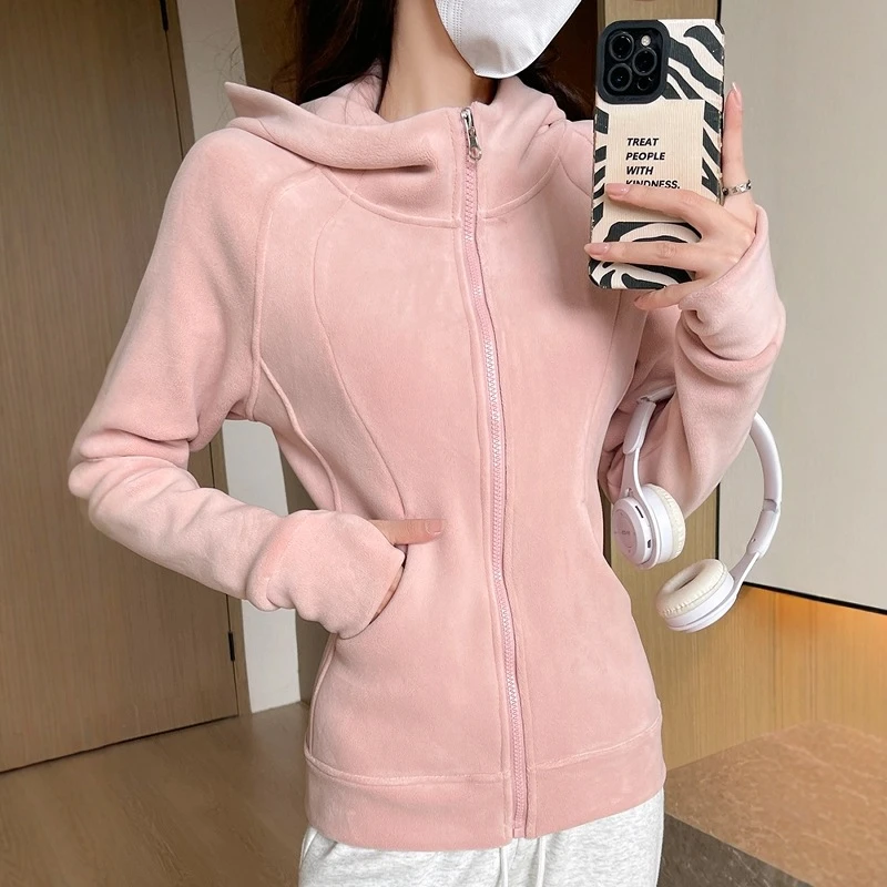 连帽卫衣女秋冬季加绒双面绒修身运动韩系加绒加厚卫衣女冬款超厚