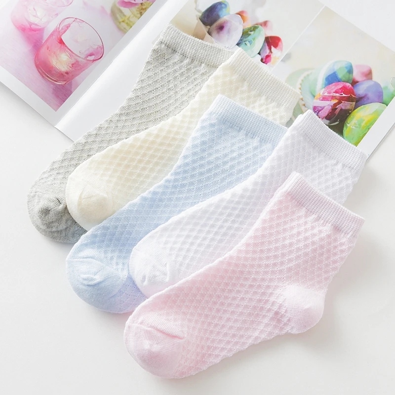 儿童袜夏季薄款棉袜网眼小学生白袜子纯色男女孩中大童儿童中筒袜
