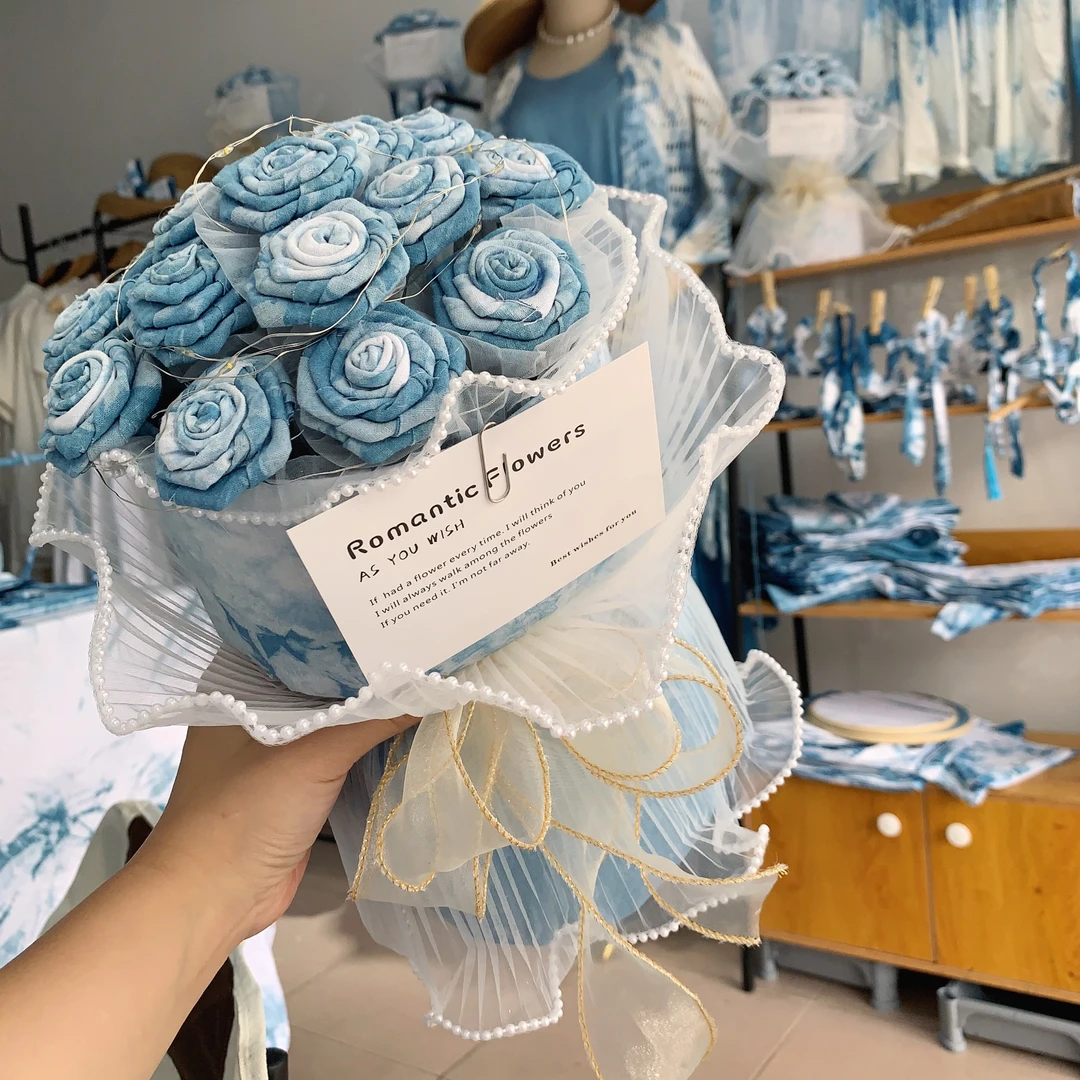 大理莫急时光蓝染扎染手工染玫瑰花礼品轻奢家用适用各种节日礼物