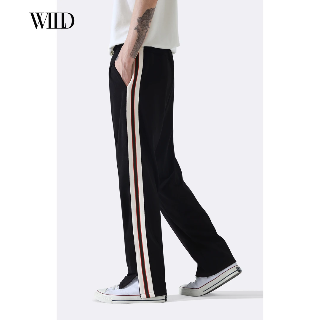 卫裤男直筒运动裤新潮牌黑色垂感情侣裤美式夏季窄版裤宽松条纹