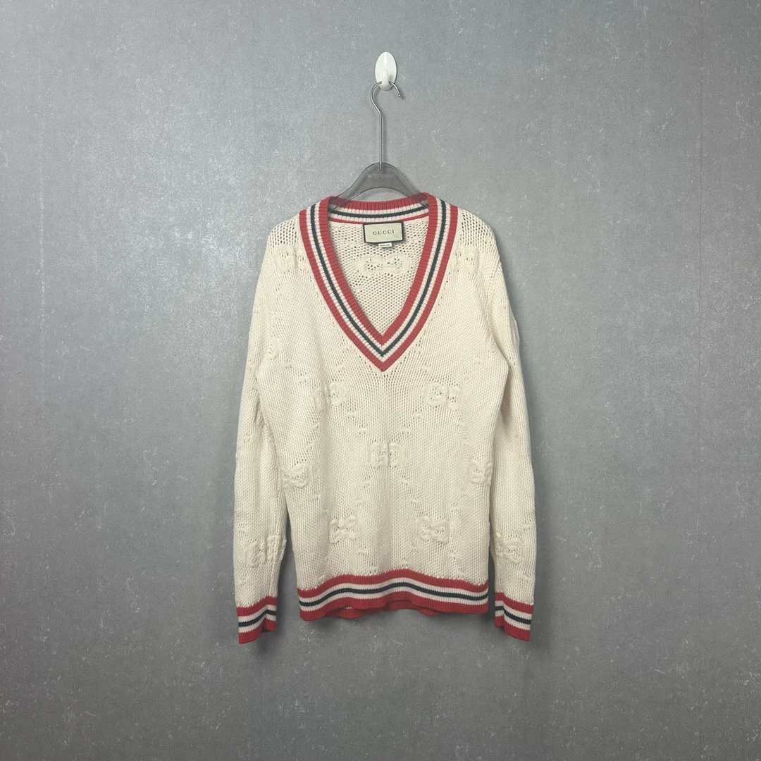 GUCCI 古驰 V领logo针织羊毛衫毛衣 M码/99新/公价8500/001356