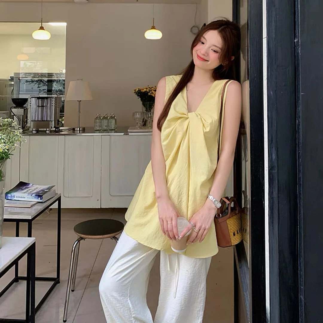 孕妇夏季套装前后两穿A字宽松无袖上衣+轻薄长裤二件套孕妇套装