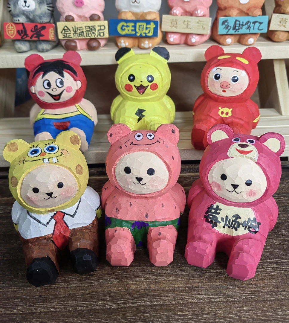 手工木雕手机支架丶复古猫咪摆件 下单请备注