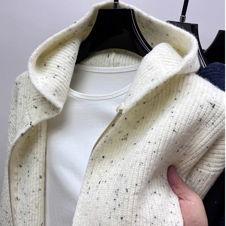 2024连帽拉链针织衫开衫男秋冬季花线毛衣男外套宽松慵懒风毛线衣