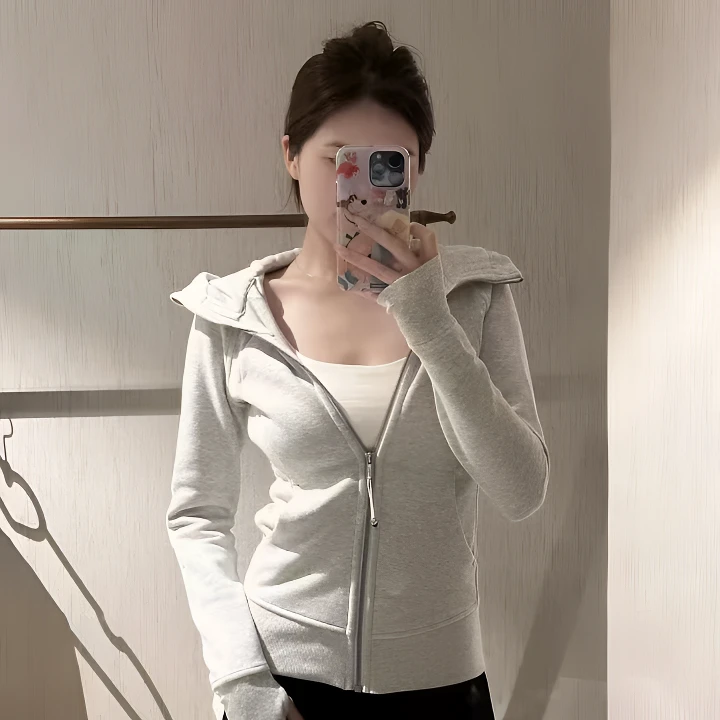 SCA修身加绒卫衣新款加厚保暖连帽运动外套女瑜伽健身夹克DJ028