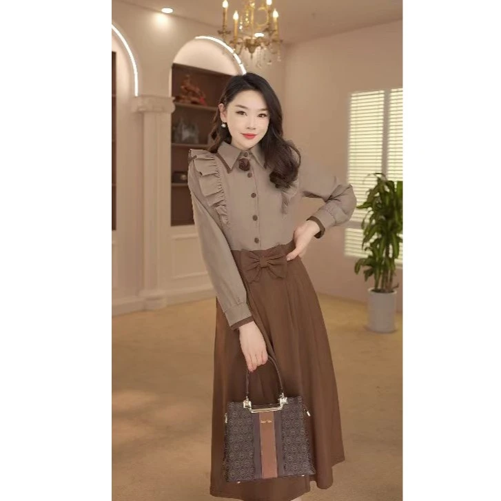 2503#秋冬新款气质小香风百搭连衣裙长袖女显瘦时尚高档裙