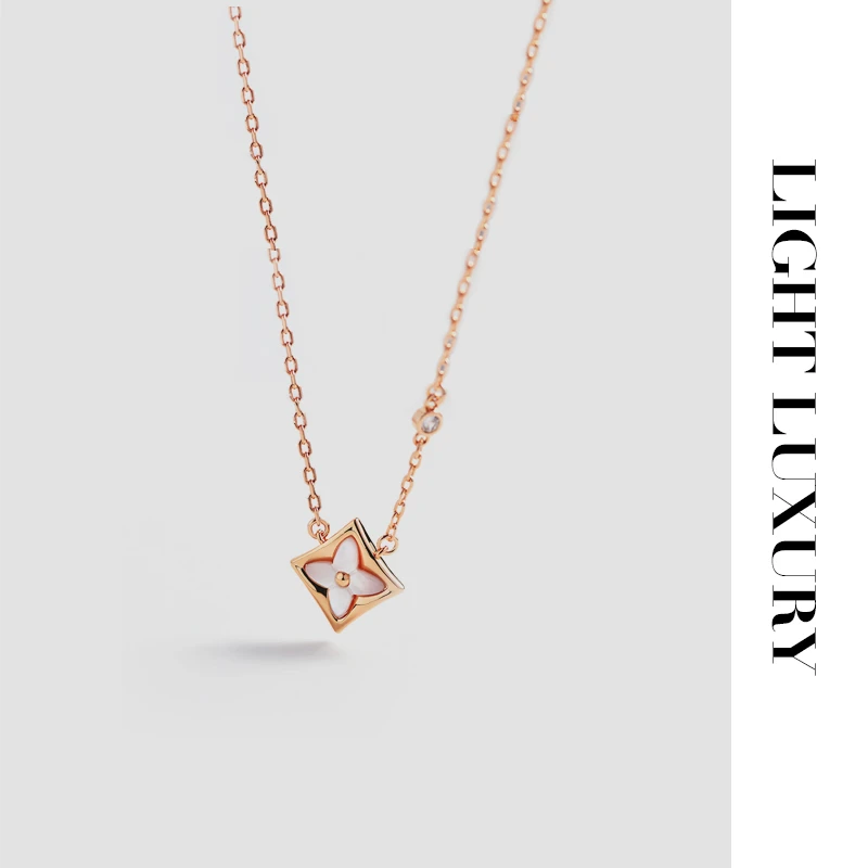 合金合成锆石项链 302V金工艺 老花白贝壳单花项链 锁骨链女