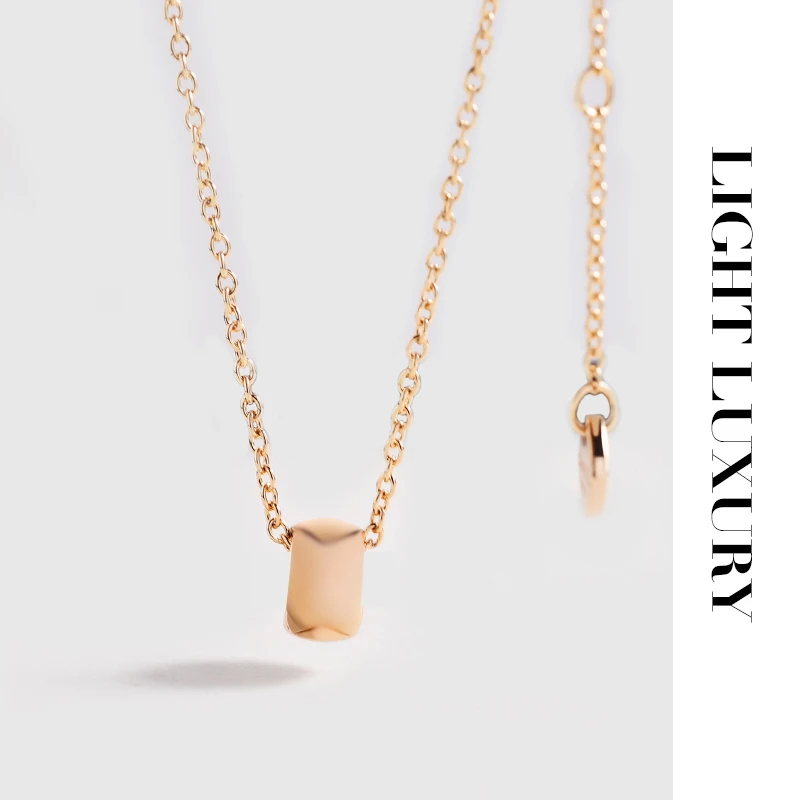 合金项链 9833874 V金工艺菱纹格小金豆项链 锁骨链女百搭气质