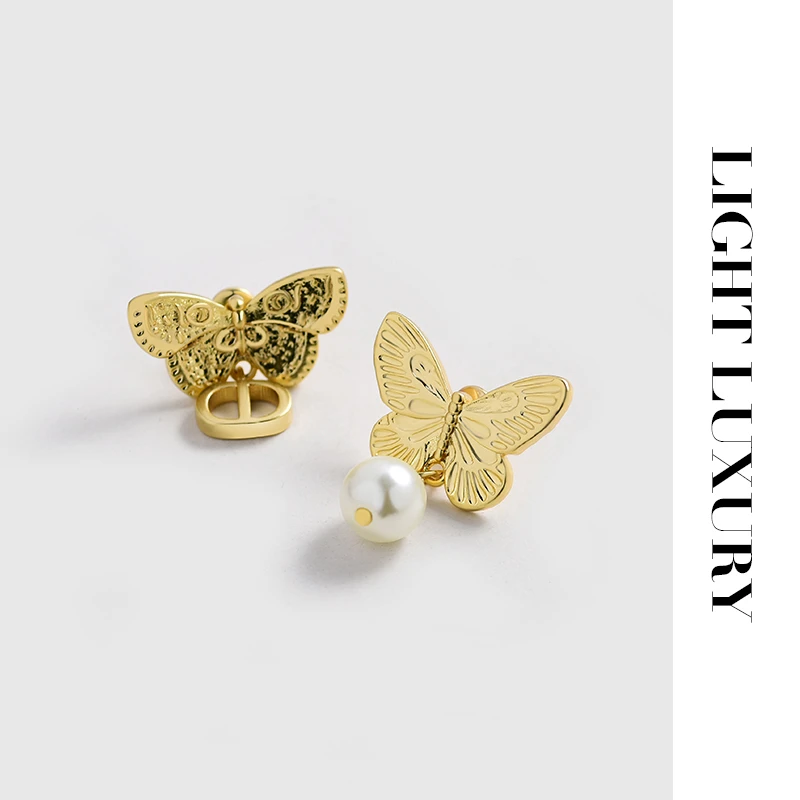 铜合金仿珍珠耳饰 0999374小奥蝴蝶耳钉气质 秋冬新款耳环女