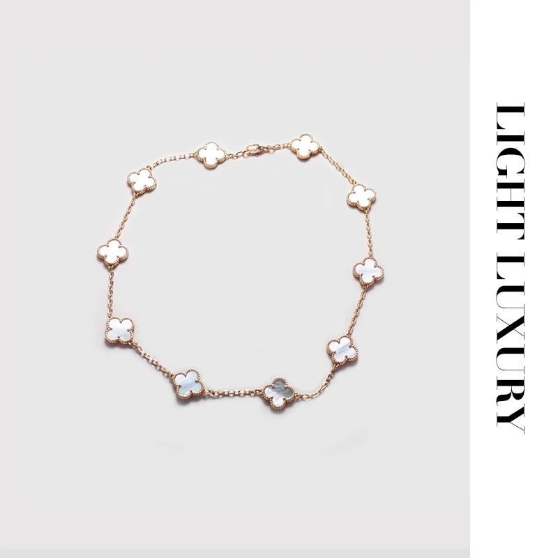 合金项链 343 V金工艺四叶花项链 十花白色