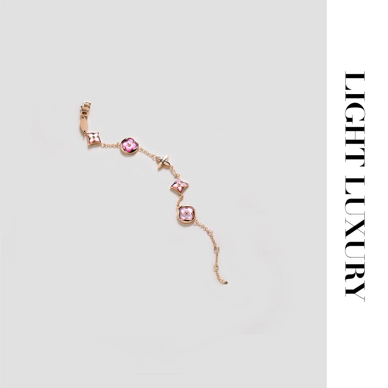 铜合金贝壳手链 764 CNC工艺粉色四花手链气质 女 设计感