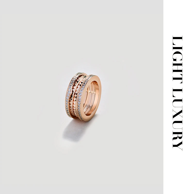 铜合金合成锆石戒指 934 CNC弹簧工艺双排钻戒指气质