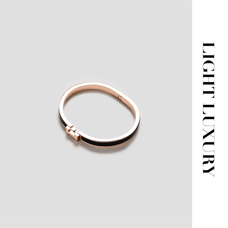 合金手镯 0024【V金工艺】黑色字母H 手镯 百搭 窄版