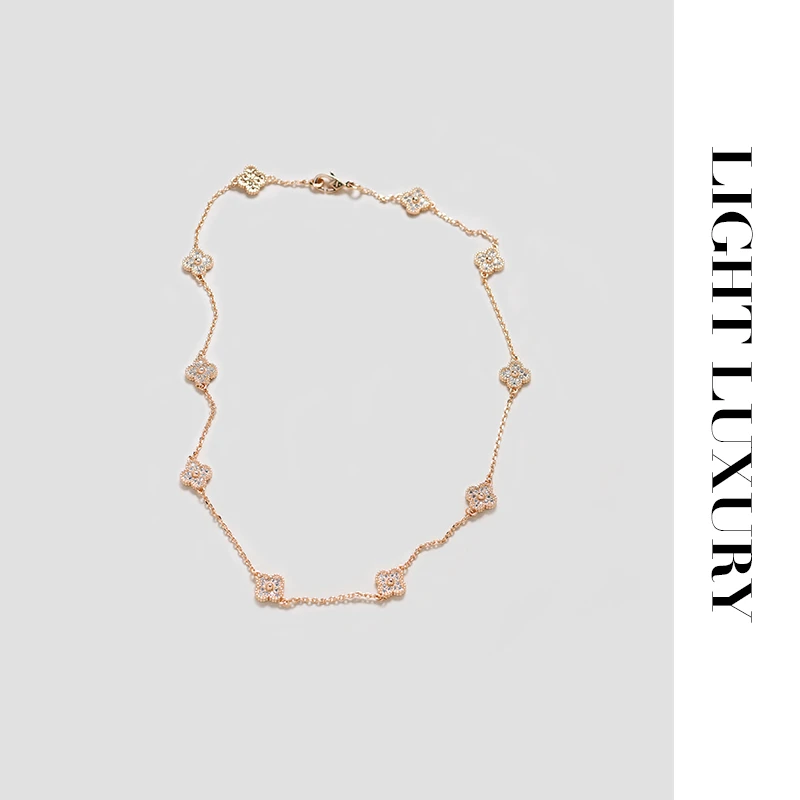 合金项链 102239 【V金工艺】 玫瑰金色十花 女 锁骨链 项链