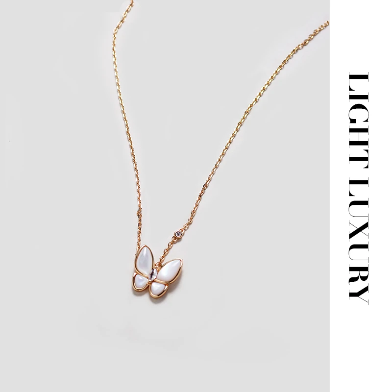 铜合金项链 112129 CNC工艺白贝蝴蝶项链气质 女 设计感