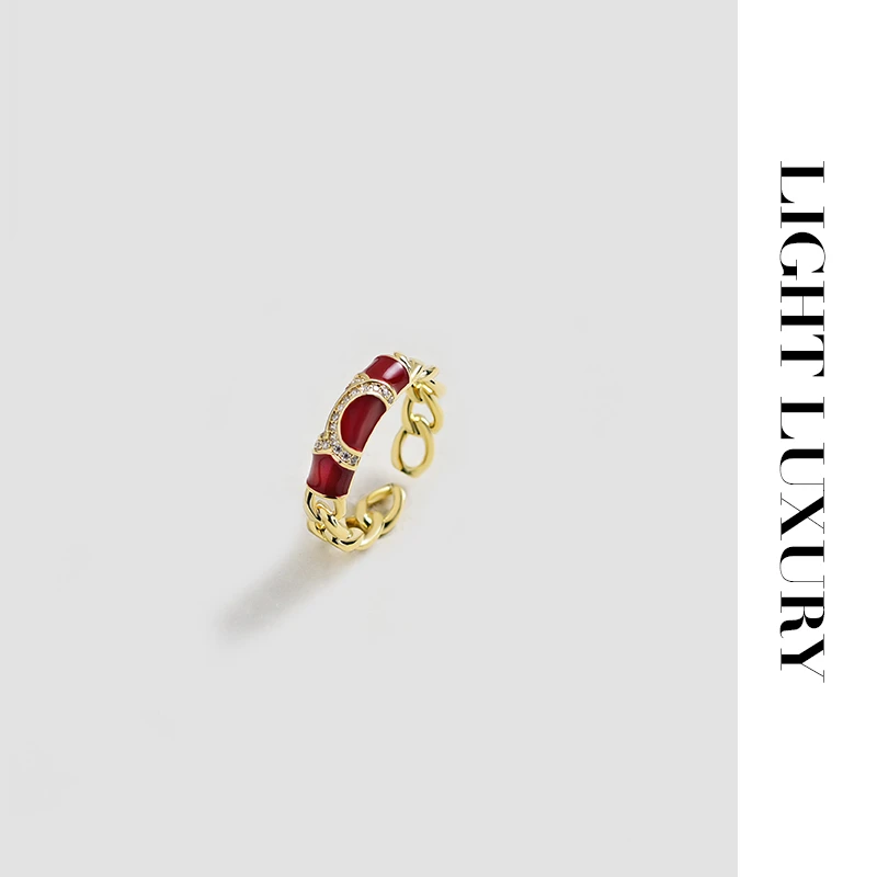 铜合金合成锆石戒指 0142354开口戒指复古红 女小香风设计感