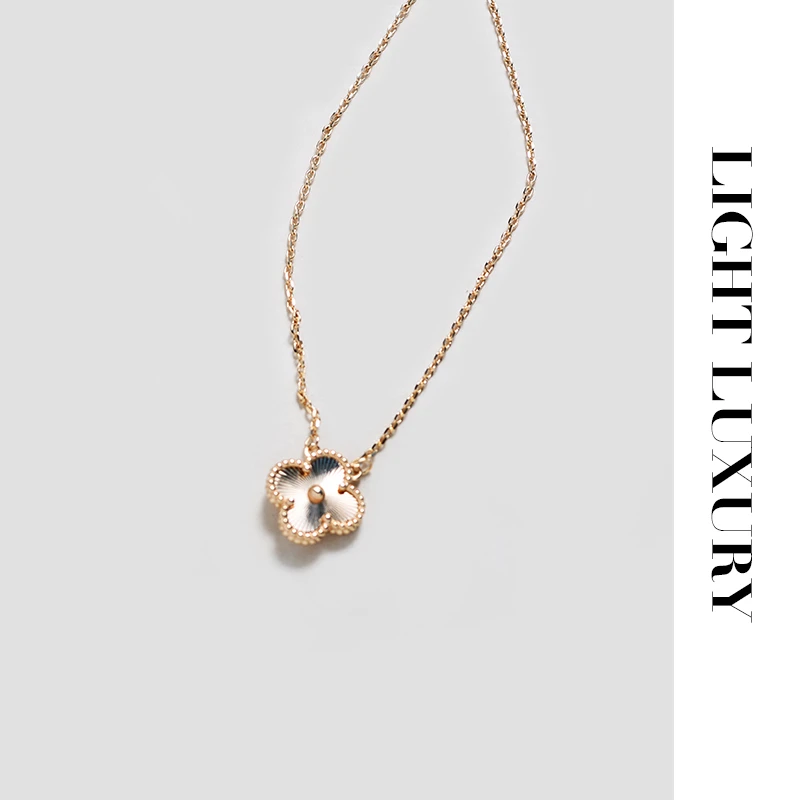 合金项链 106 CNC V金工艺香槟金色 镭射四叶花项链 你锁骨链