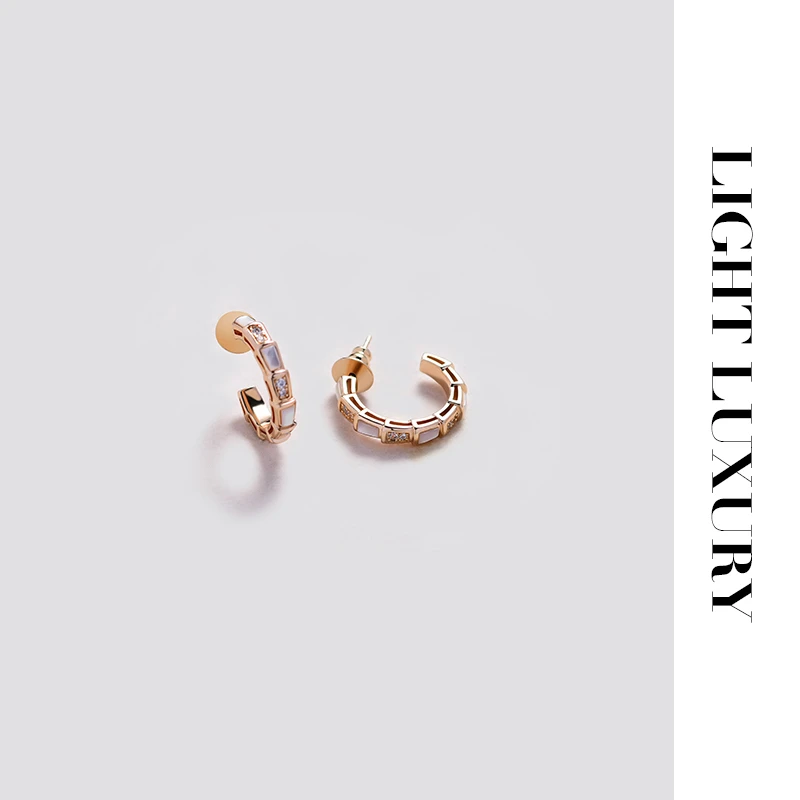 铜合金合成锆石耳饰 261 CNC工艺白贝蛇骨 耳环女 耳圈耳饰