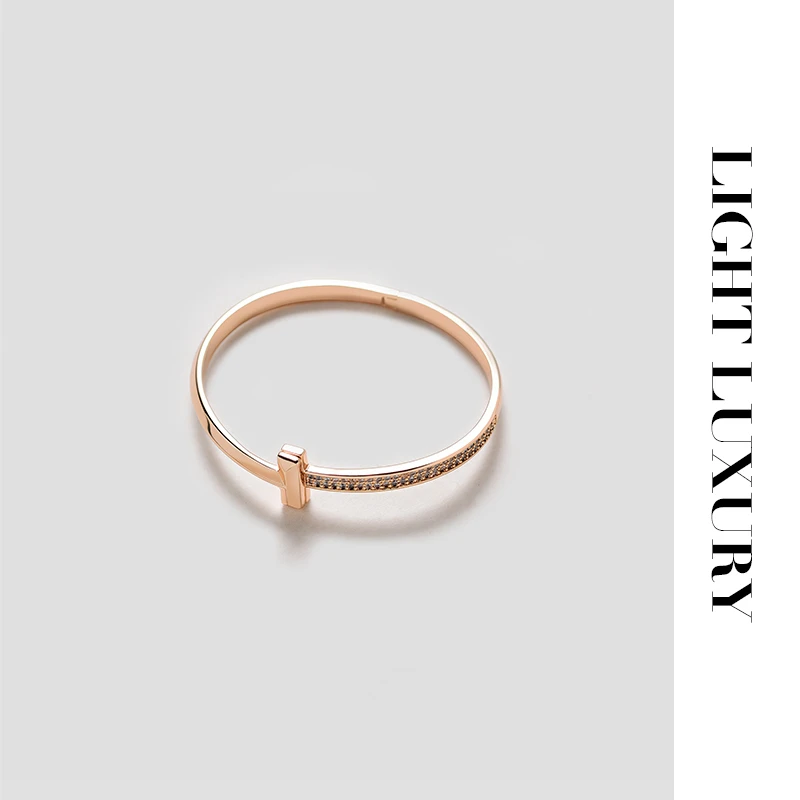 铜合金合成锆石手镯 0019168 CNC工艺宽版字母手镯镶钻 女 设计感