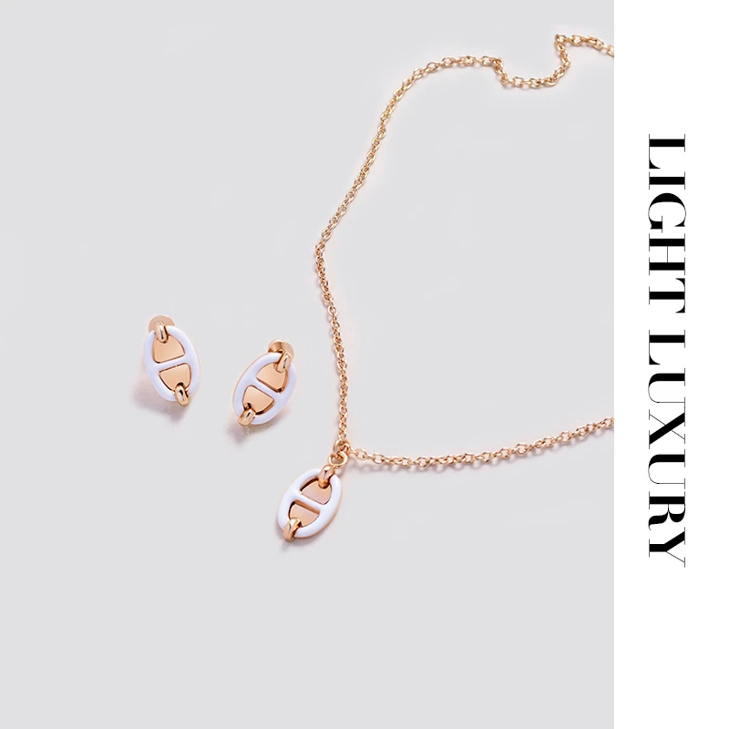 合金项链 280 猪鼻子项链耳钉 白色 锁骨链