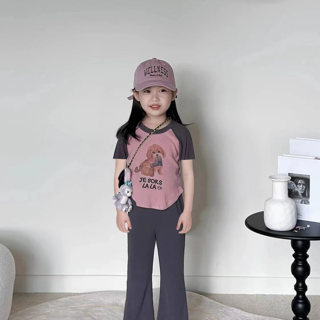 2024新款韩版夏季女宝莫代尔套装外出服休闲阔腿女童时尚洋气印花