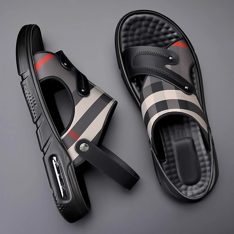 夏季男士透气凉鞋厚底沙滩鞋拖鞋男款外穿舒适户外个性新款真皮