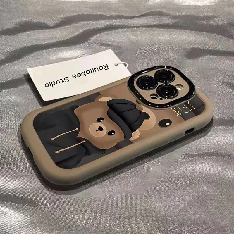 带帽小熊适用苹果15pro14手机壳iphone13/12女11华为vivo小米oppo