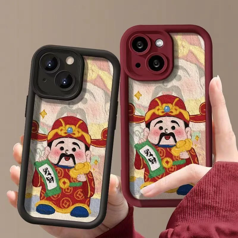 财神爷爷适用苹果15pro14手机壳iphone13/12女11华为vivo小米oppo