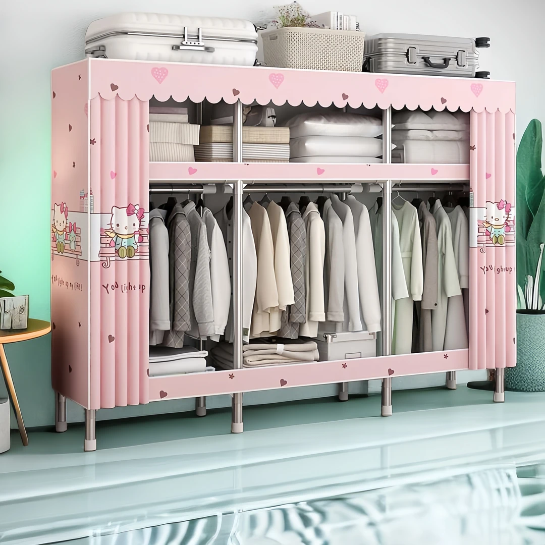 简易布衣柜全钢架防尘加粗宿舍出租房专用经济型简约收纳合金接口