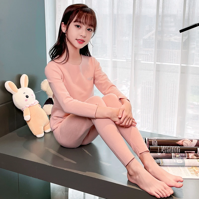 巴拉优选德绒儿童保暖内衣加绒秋衣秋裤秋冬女孩中大童棉毛衫女