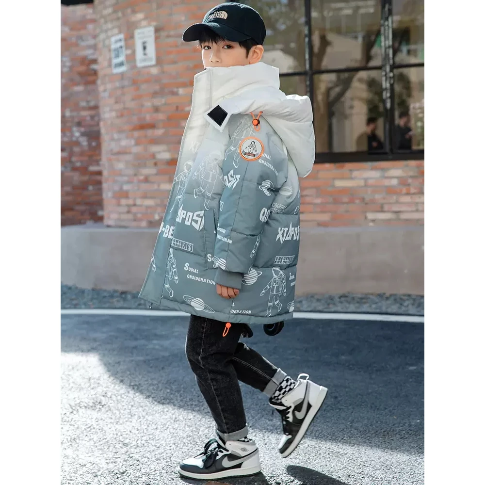 巴拉优选2024新款儿童羽绒服男童洋气韩版中长款渐变加厚冬季童