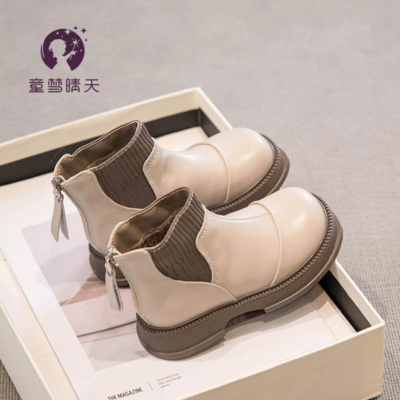 巴拉优选女童短靴秋冬款2024新款加绒儿童靴子宝宝马丁靴棉鞋皮