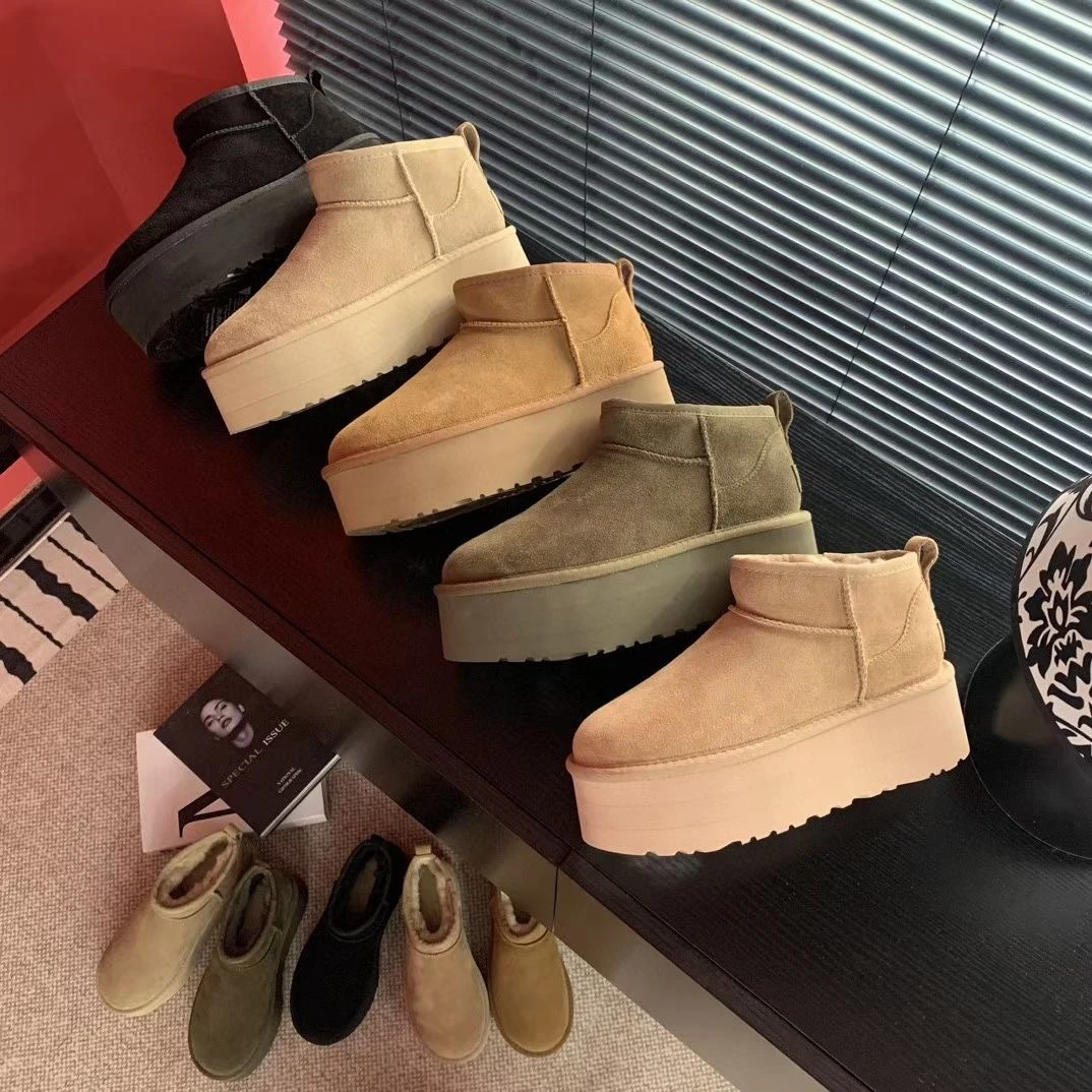 ROSIGΕUGG 2024新款雪地靴女牛皮羊毛厚底增高5CM ROSIGEUGG