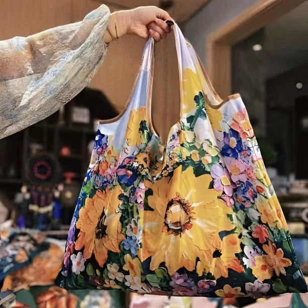 轻便便携式手提袋超市购物袋可折叠大容量碎花折叠布袋买菜环保