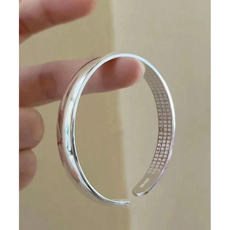 足银银制品 足银999.9开口光面心经手镯刻字百搭实心简约（605）